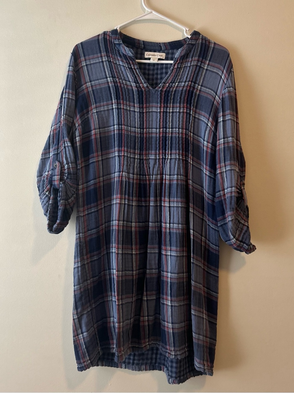 Coldwater Creek women’s Blue Plaid Pintuck dress women’s size medium